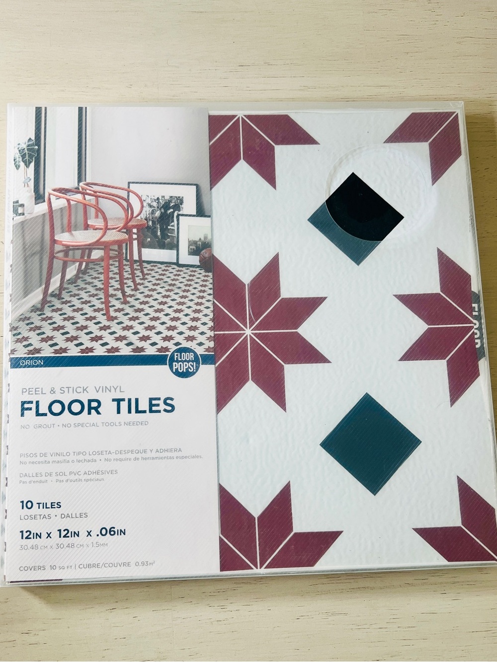 Orion London Peel & Stick Vinyl Floor Tiles in Burgundy and Teal